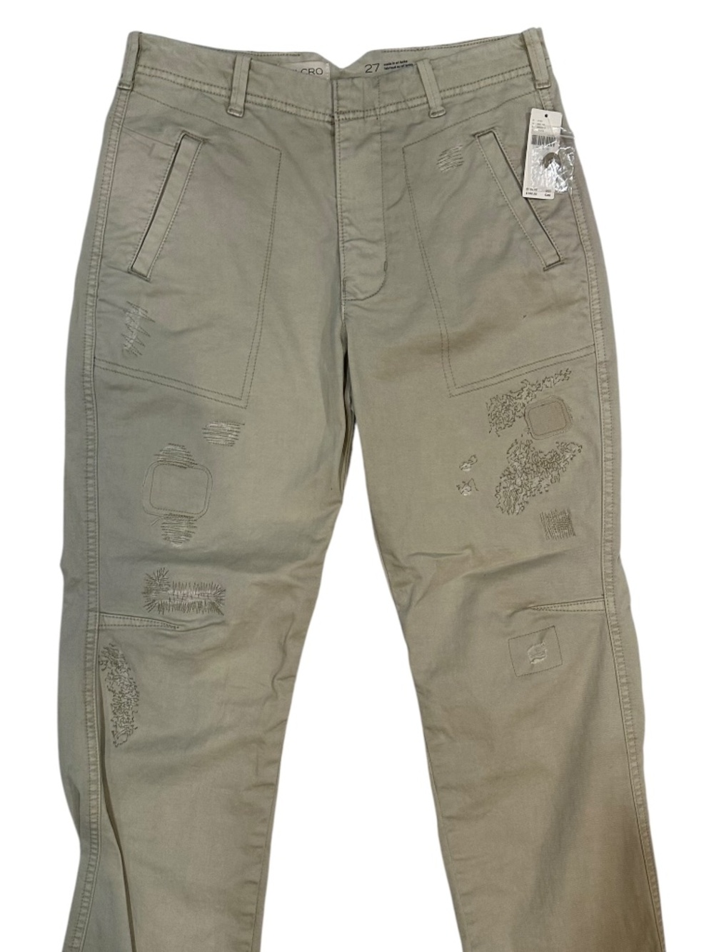 pilcro light green embroidered mended slim curve patchwork pants